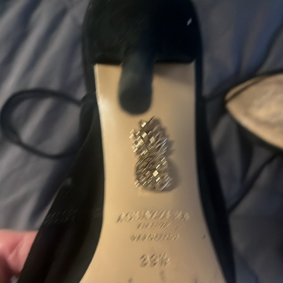 aquazzura Black Ankle Wrap Suede Stiletto Open Toe Shoe Size 39 1/2 - Picture 4 of 6